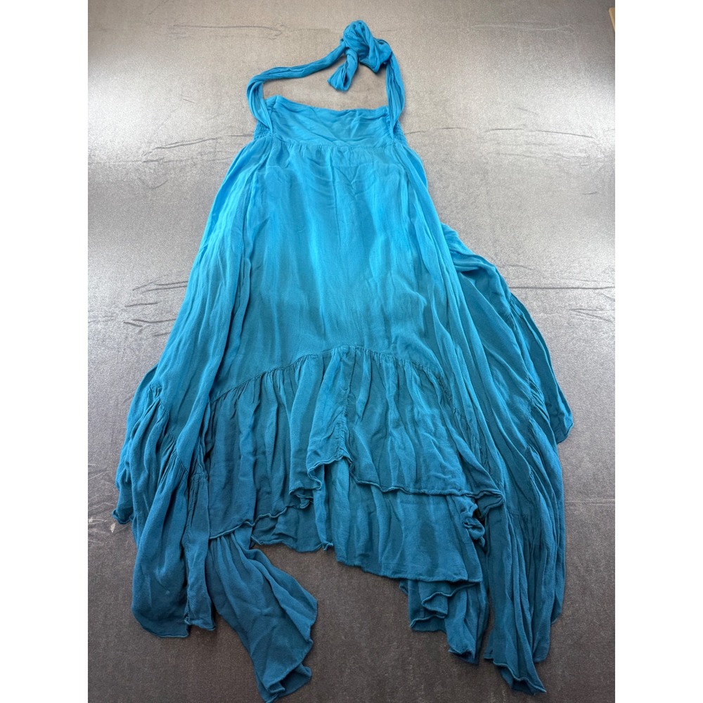 Young Fabulous & broke Turquoise Halter Handkerchief Hem Boho Ruffle Dress Small